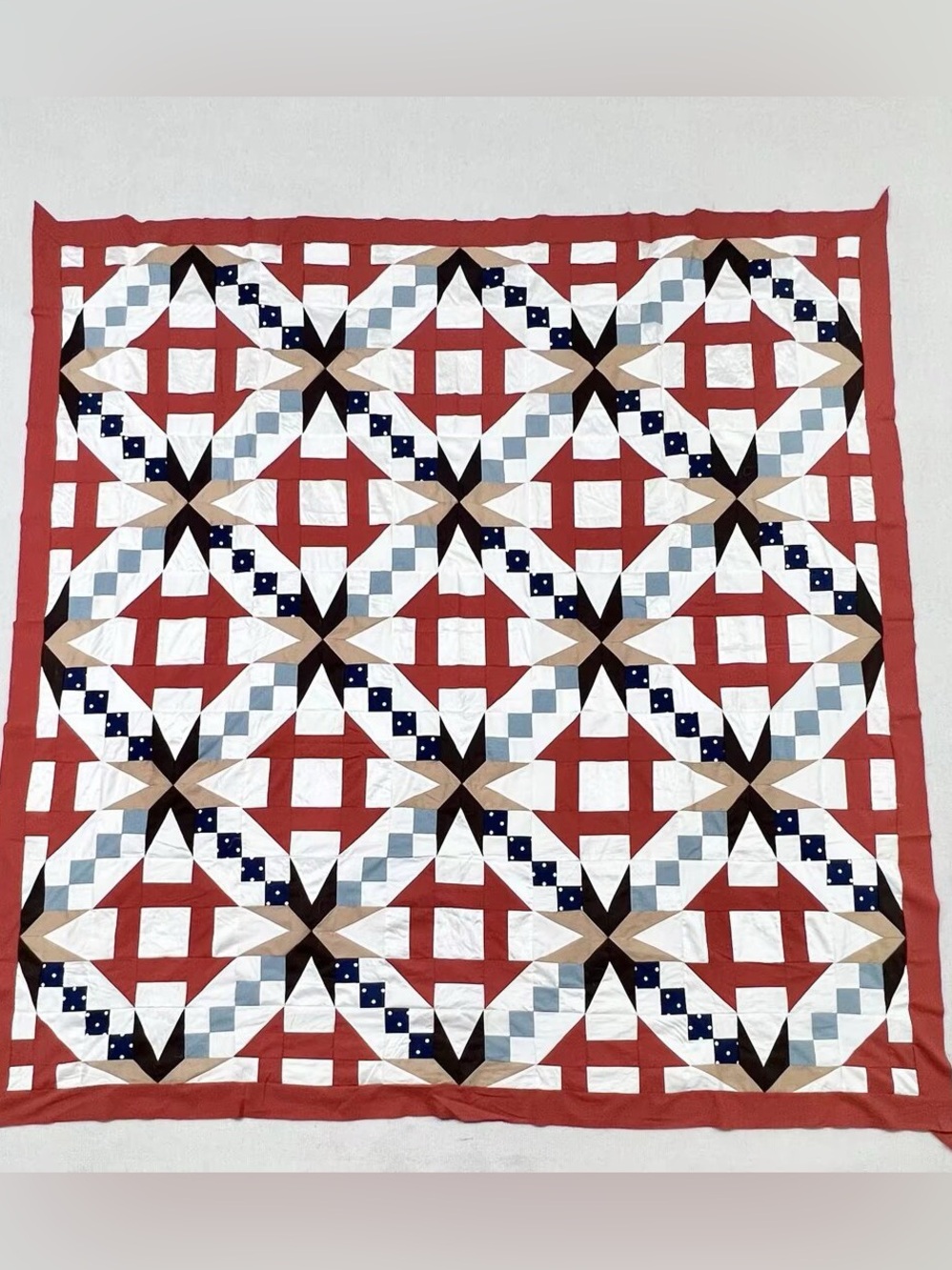 Handmade Dreson Plate Cotton Fabric Queen size Patchwork quilt top/topper